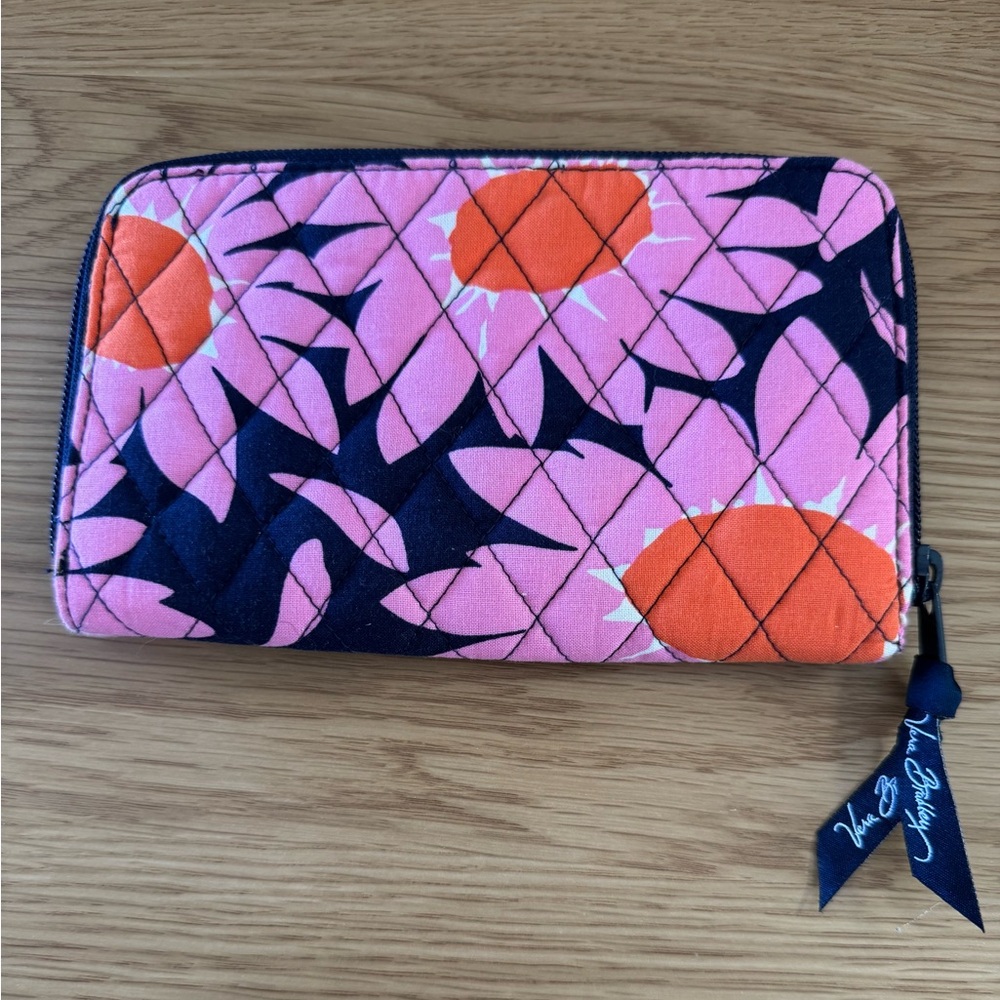 Vera Bradley Floral Pink & Orange Quilted Women's Wallet with Wristlet